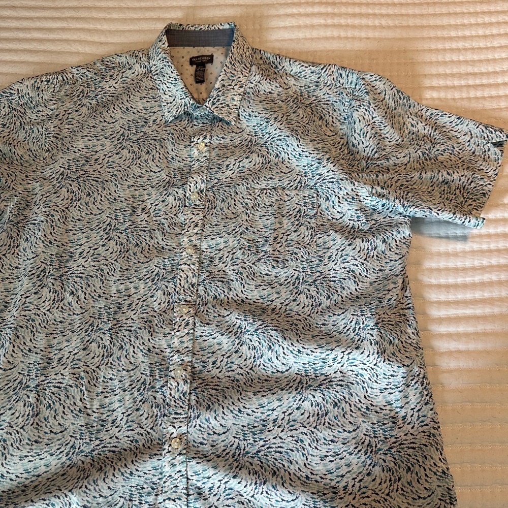 Van Heusen Blue and White Casual Button Down Shirt